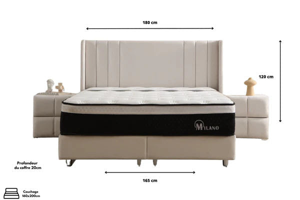 Lit Coffre Alma Velours Blanc Cassé