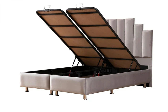 Lit Coffre Natura Velours Beige Gris