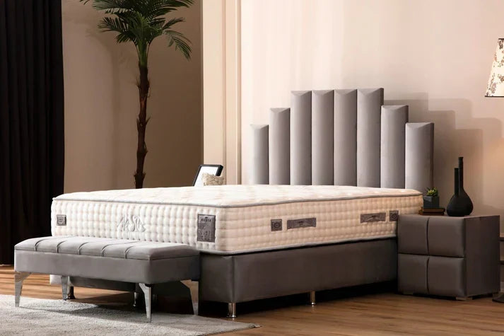 Lit Coffre Natura Velours Beige Gris
