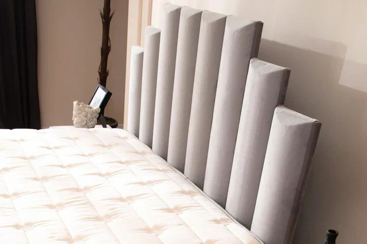 Lit Coffre Natura Velours Beige Gris