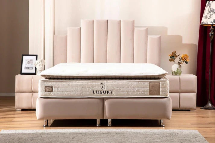 Lit Coffre Natura Velours Beige Gris