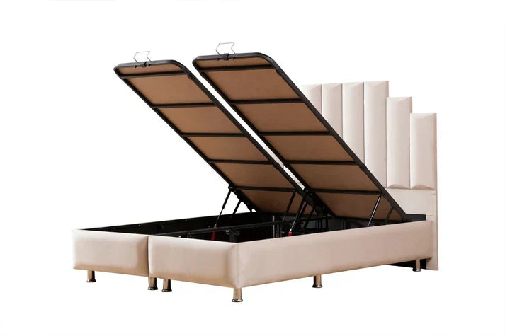 Lit Coffre Natura Velours Beige Gris