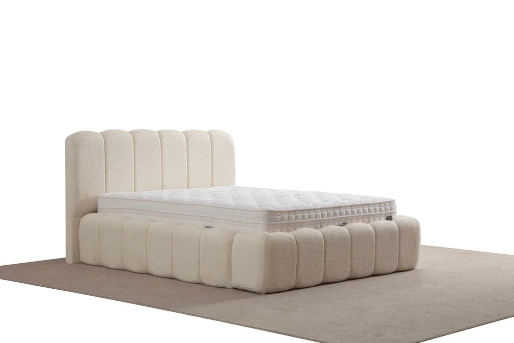 Lit Coffre Alya Chenille Blanc 160x200