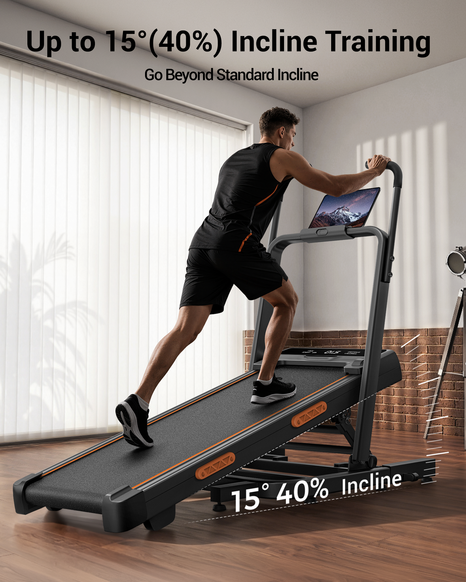 <tc>Umay SF20 Folding Treadmill with Three Larger Screens and Holder, 15% Incline and MAX 12 km/h (New Upgrade)</tc>