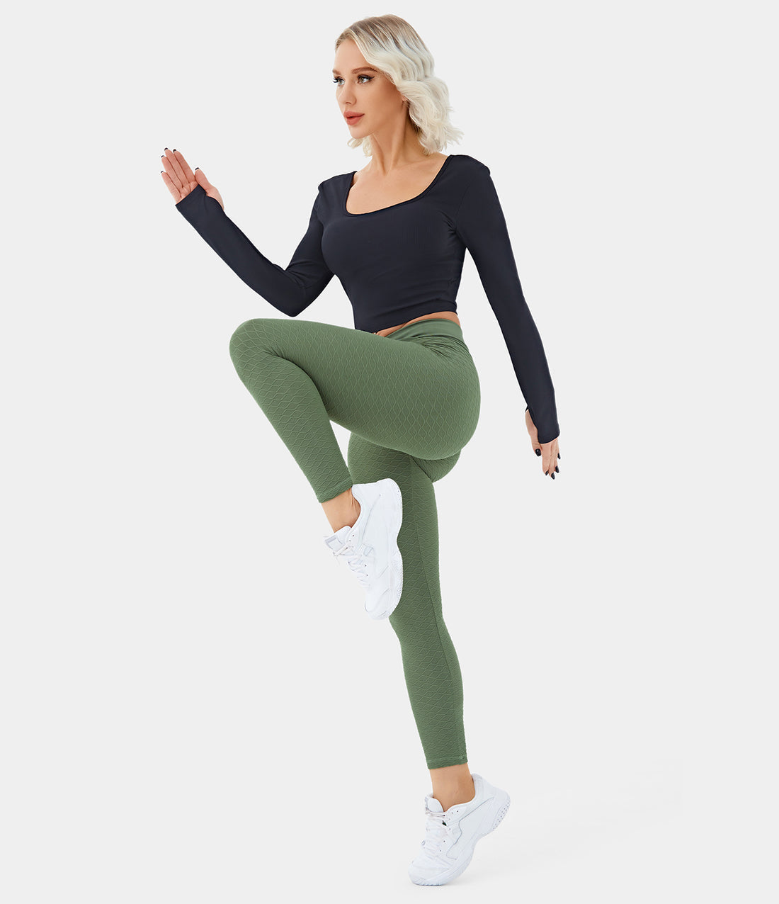 Green Seamless Flow Mid Rise Butt Lifting Crossover Legging