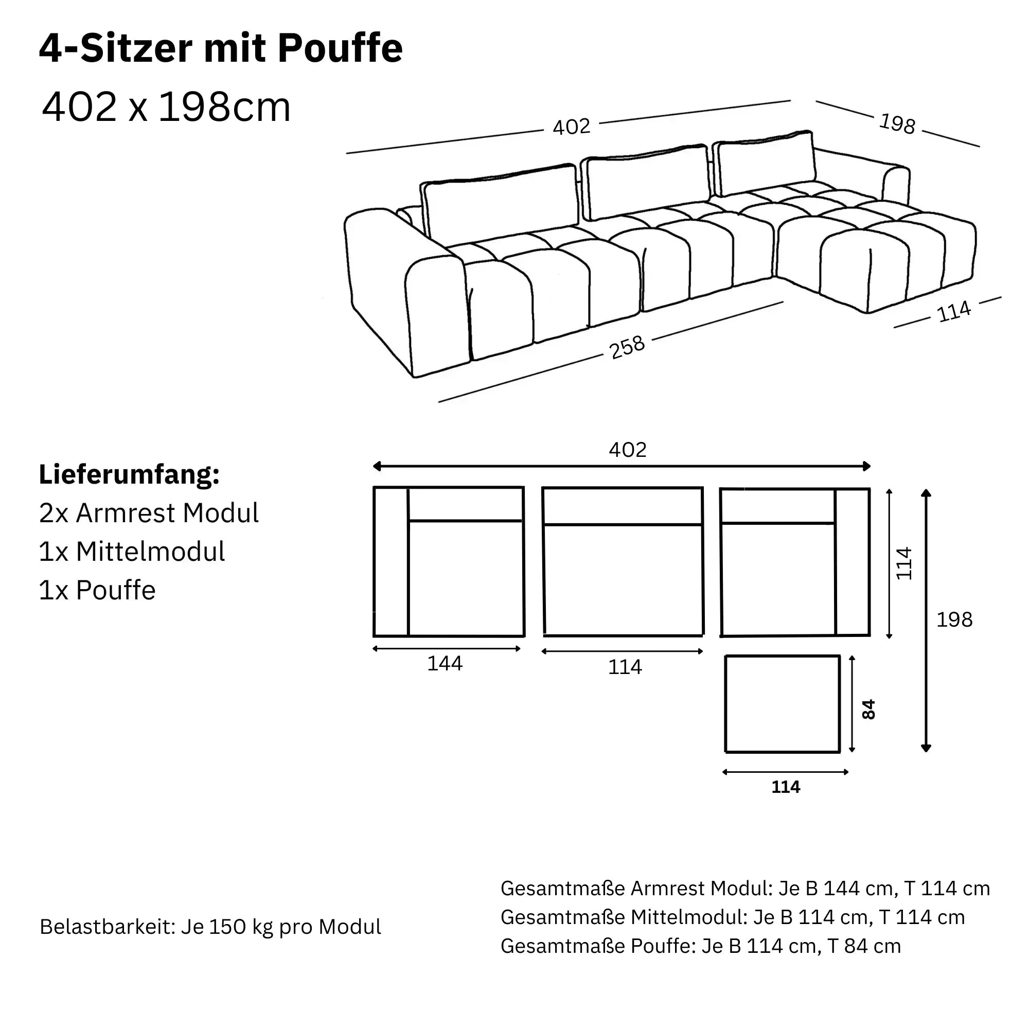 Canapé Modulaire Comora 4 Places