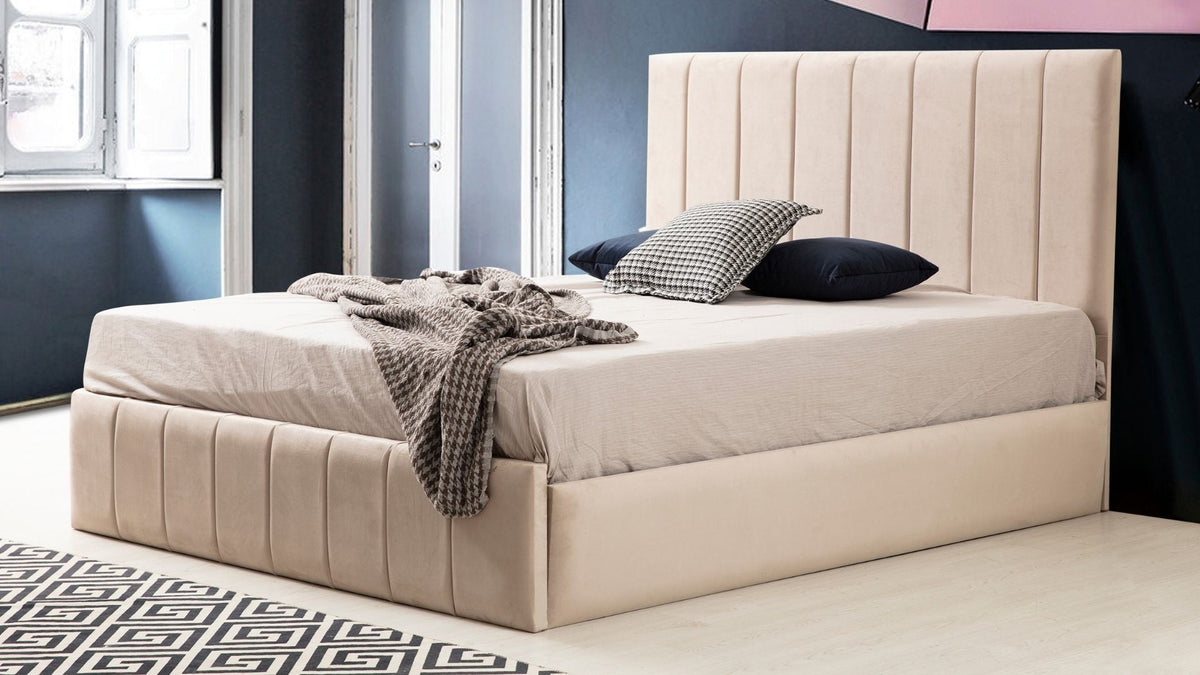 Cadre de lit en velours beige