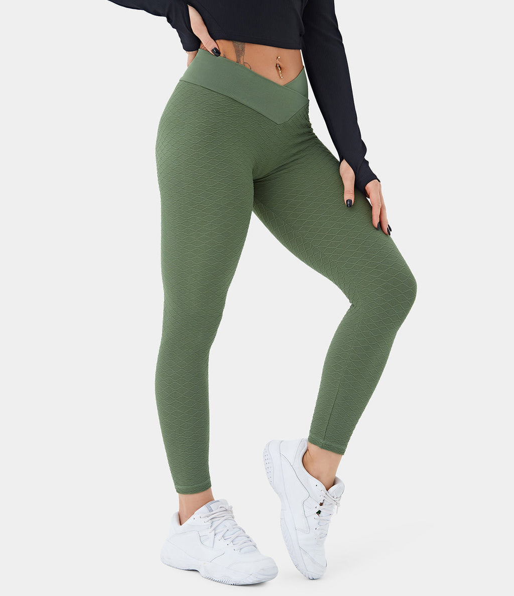Green Seamless Flow Mid Rise Butt Lifting Crossover Legging