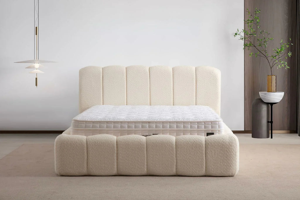 Lit Coffre Alya Chenille Blanc 160x200