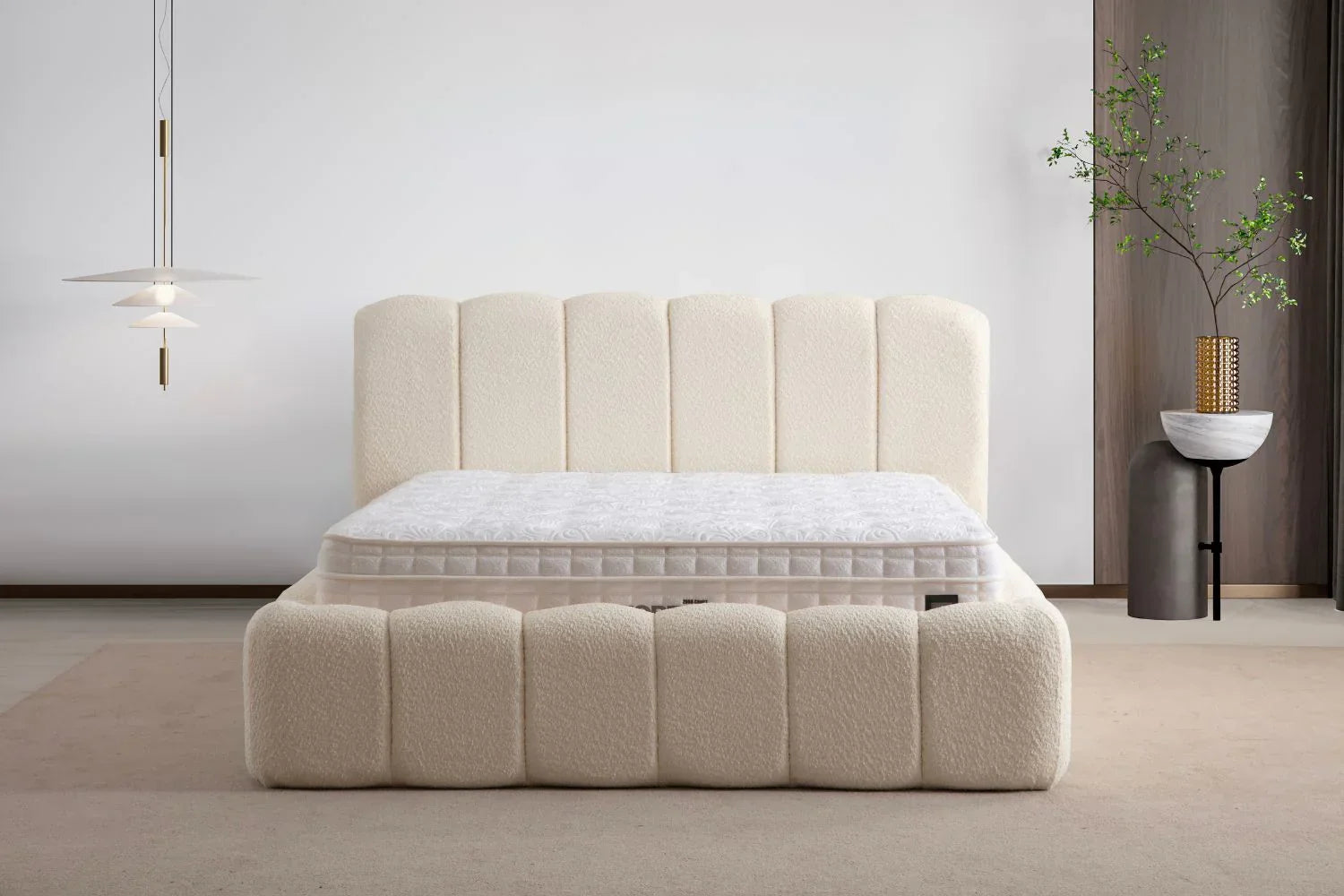 Lit Coffre Alya Chenille Blanc 160x200