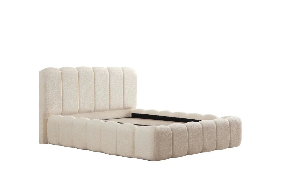 Lit Coffre Alya Chenille Blanc 160x200