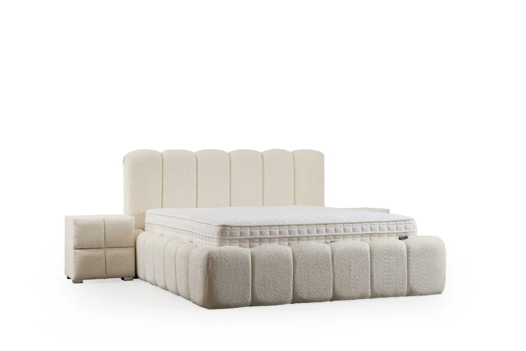 Lit Coffre Alya Chenille Blanc 160x200