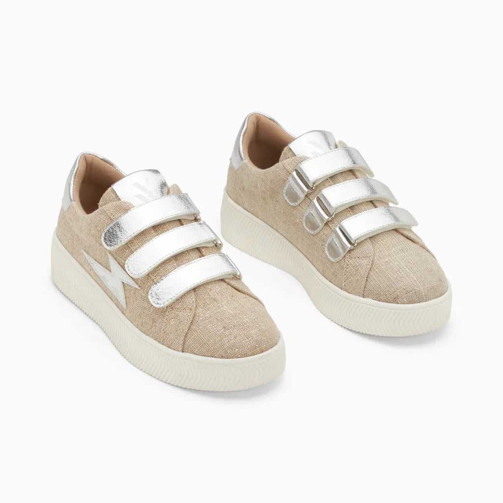 Baskets éclair Wissem beige et argent à scratchs