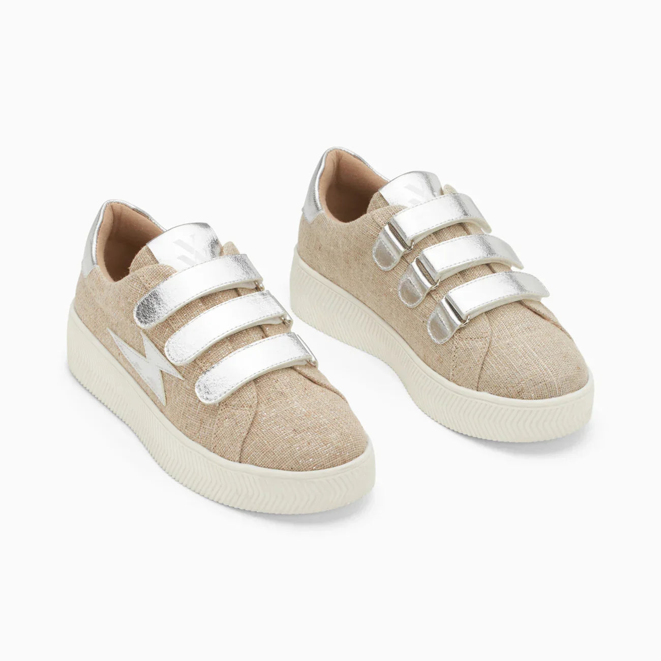 Baskets éclair Wissem beige et argent à scratchs