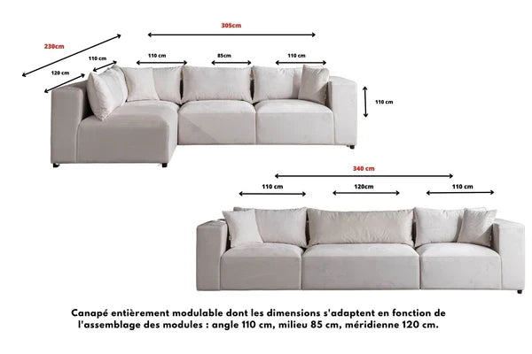 Canapé Azra Modulable Velours Blanc