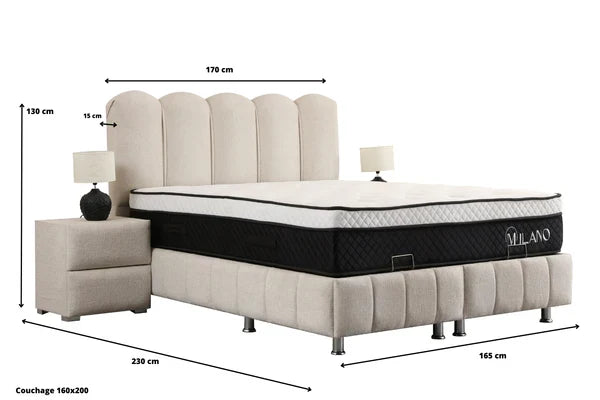Lit coffre Eva en chenille blanc cassé avec rangement pratique