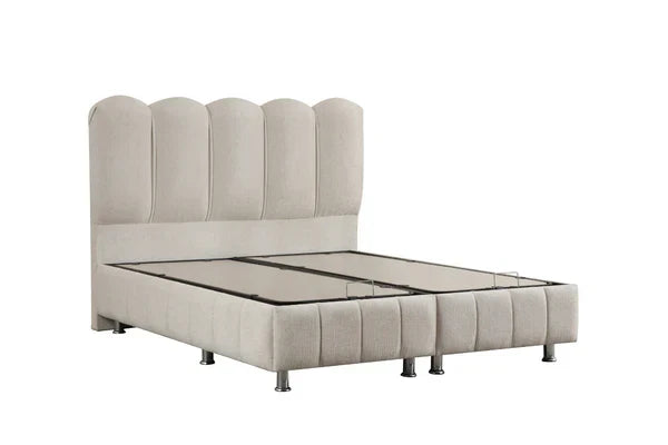 Lit coffre Eva en chenille blanc cassé avec rangement pratique
