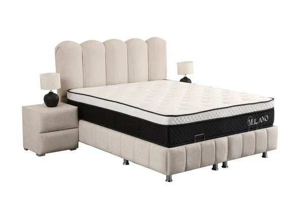 Lit coffre Eva en chenille blanc cassé avec rangement pratique
