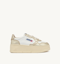 BASKET MEDALIST PLATFORM EN CUIR BLANC ET PLATINE METALLISE