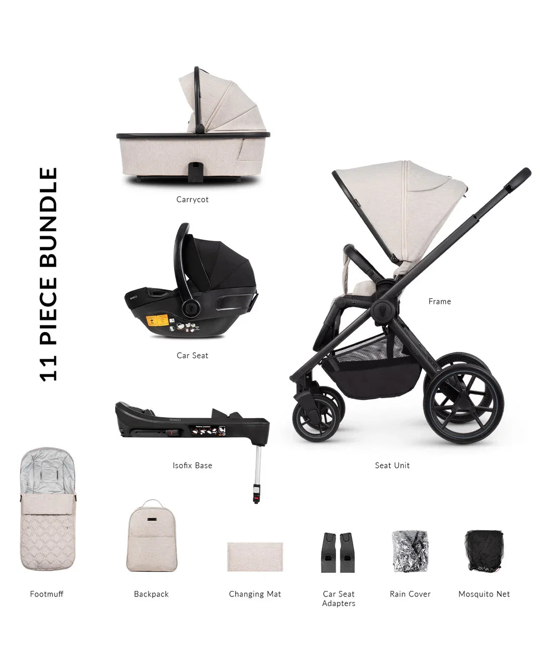 Venicci Tinum Edge Pram - 3IN1 + Base Bundle