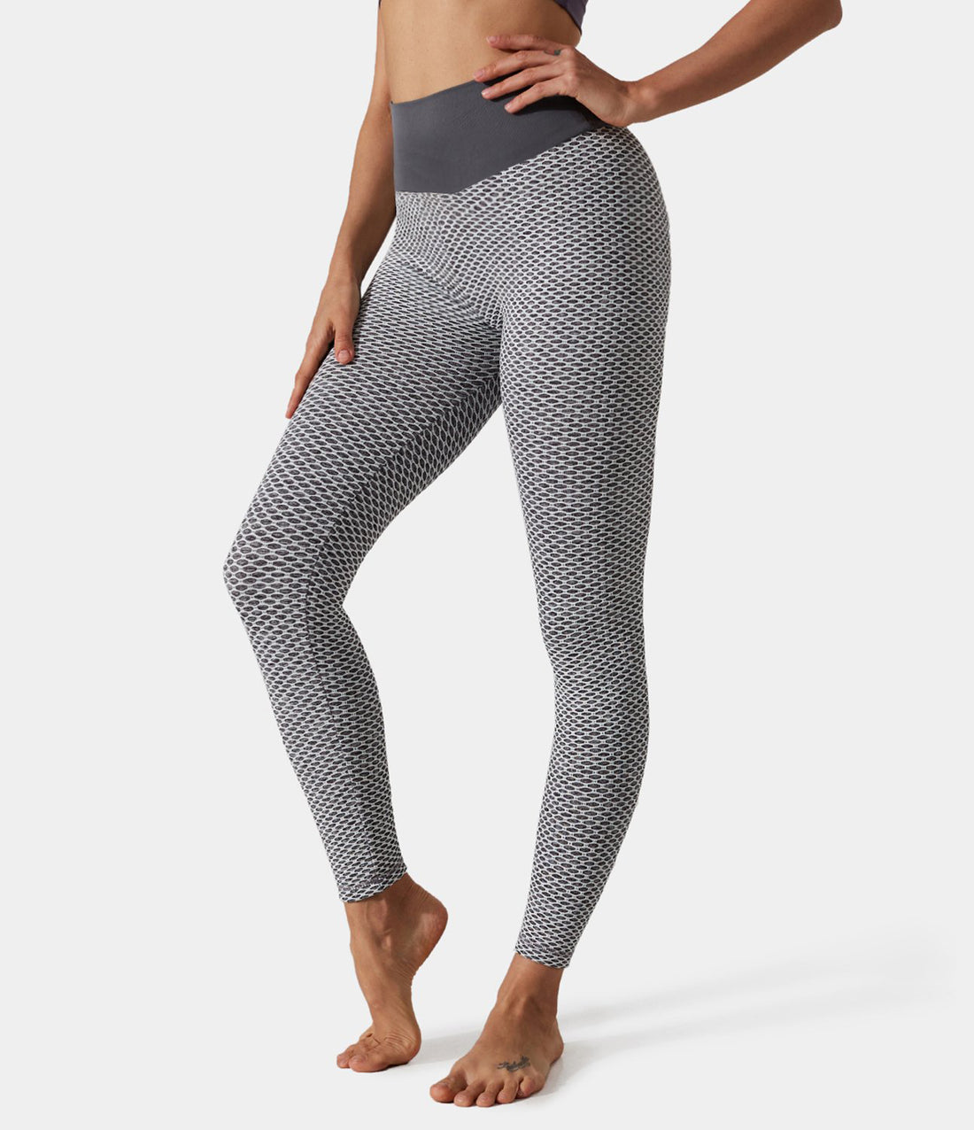 Grey High Waisted Butt Lifting Honeycomb Legging