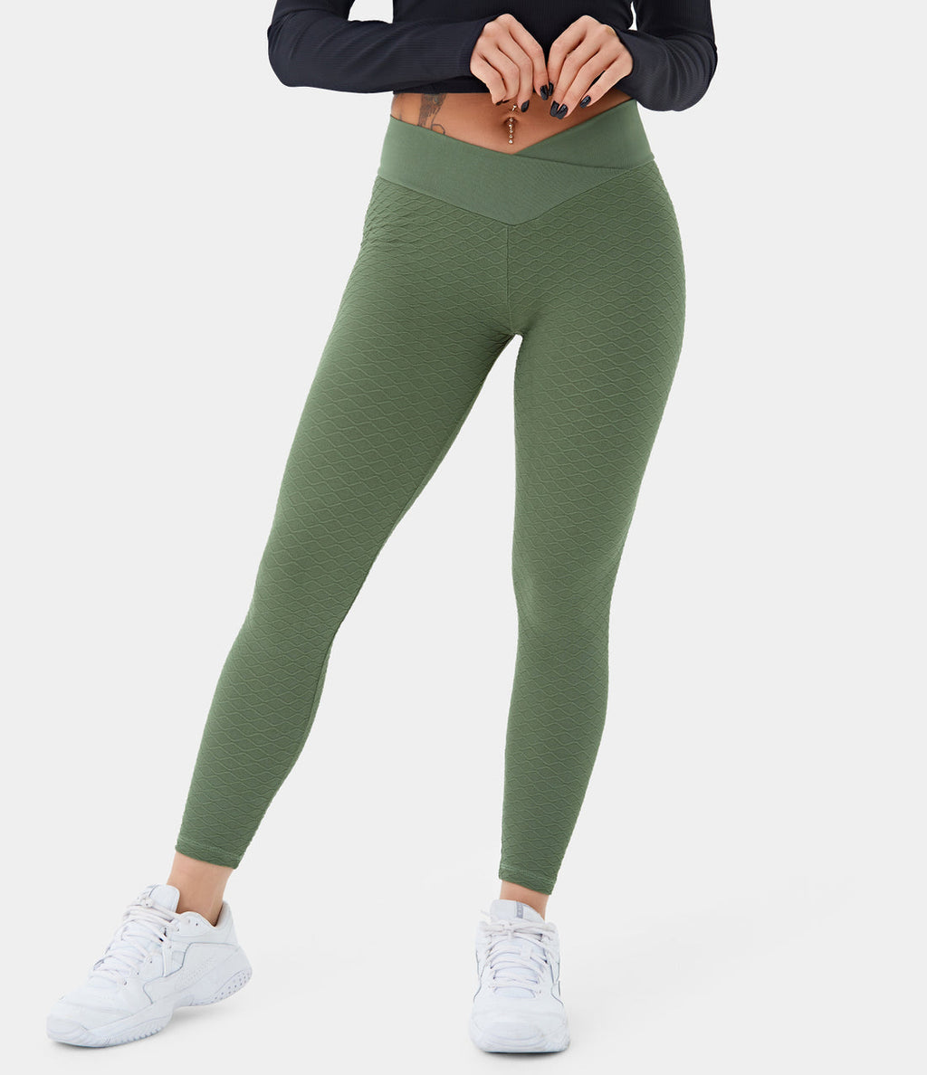 Green Seamless Flow Mid Rise Butt Lifting Crossover Legging