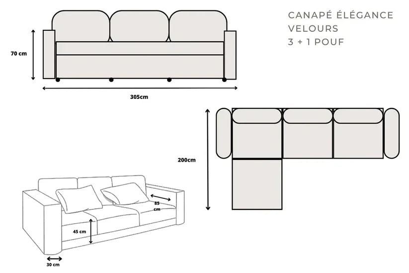 Canapé Élégance Velours Beige