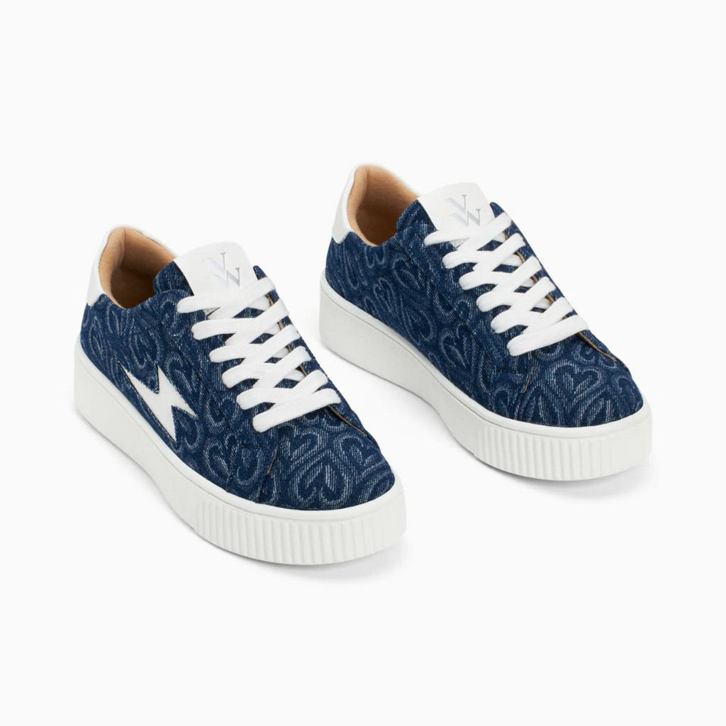 Baskets éclair Enola denim coeur à lacets