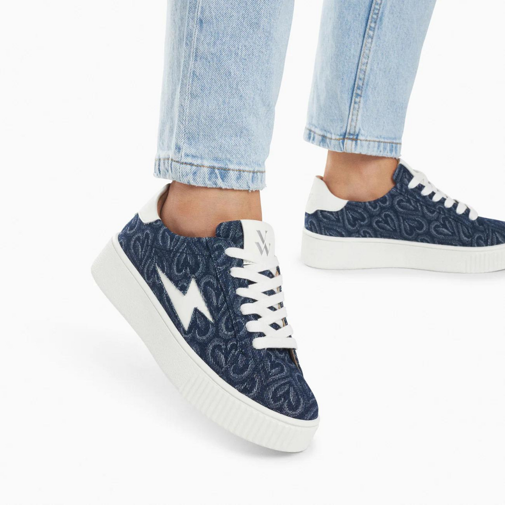 Baskets éclair Enola denim coeur à lacets