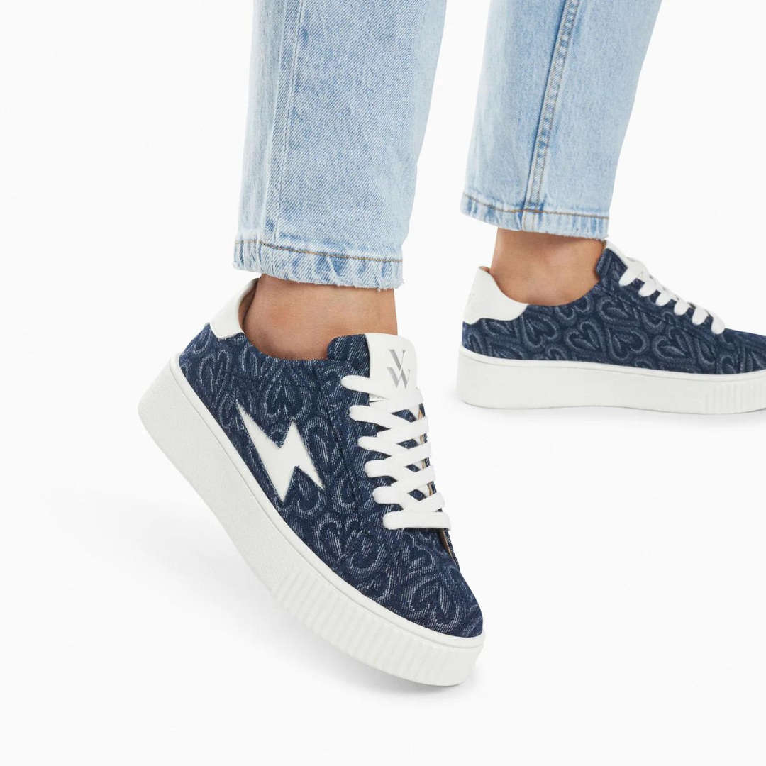 Baskets éclair Enola denim coeur à lacets