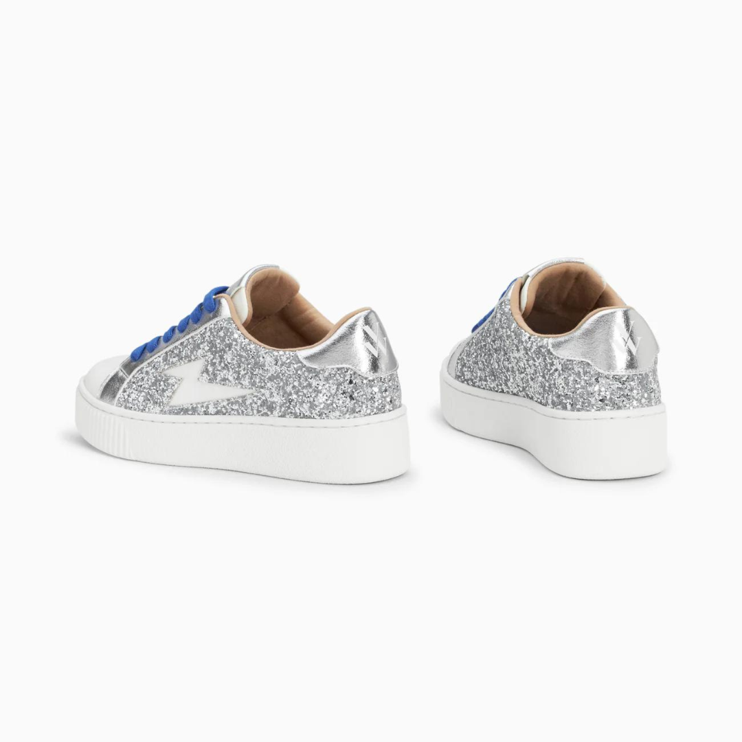 Baskets éclair Elise argent pailleté à lacets