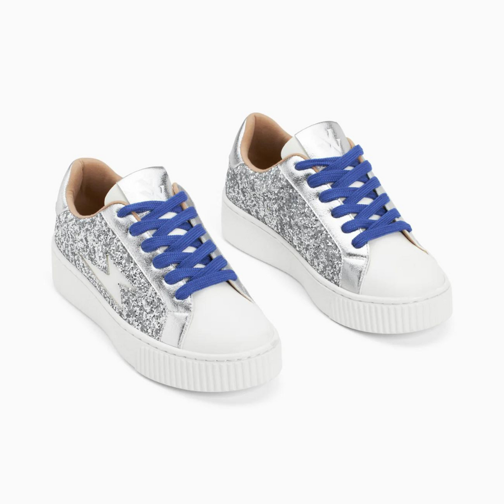 Baskets éclair Elise argent pailleté à lacets