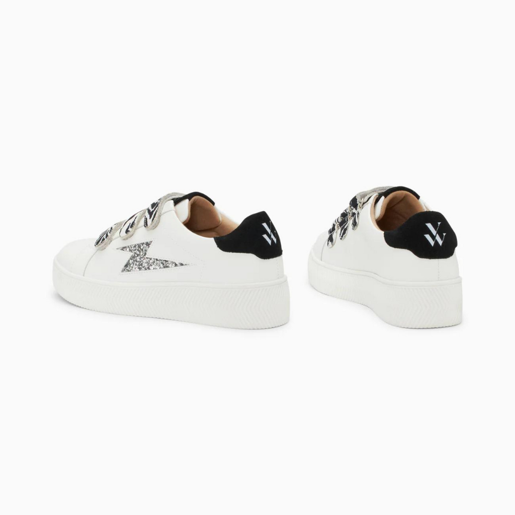 Baskets éclair Noura blanc et argent à scratchs zèbre
