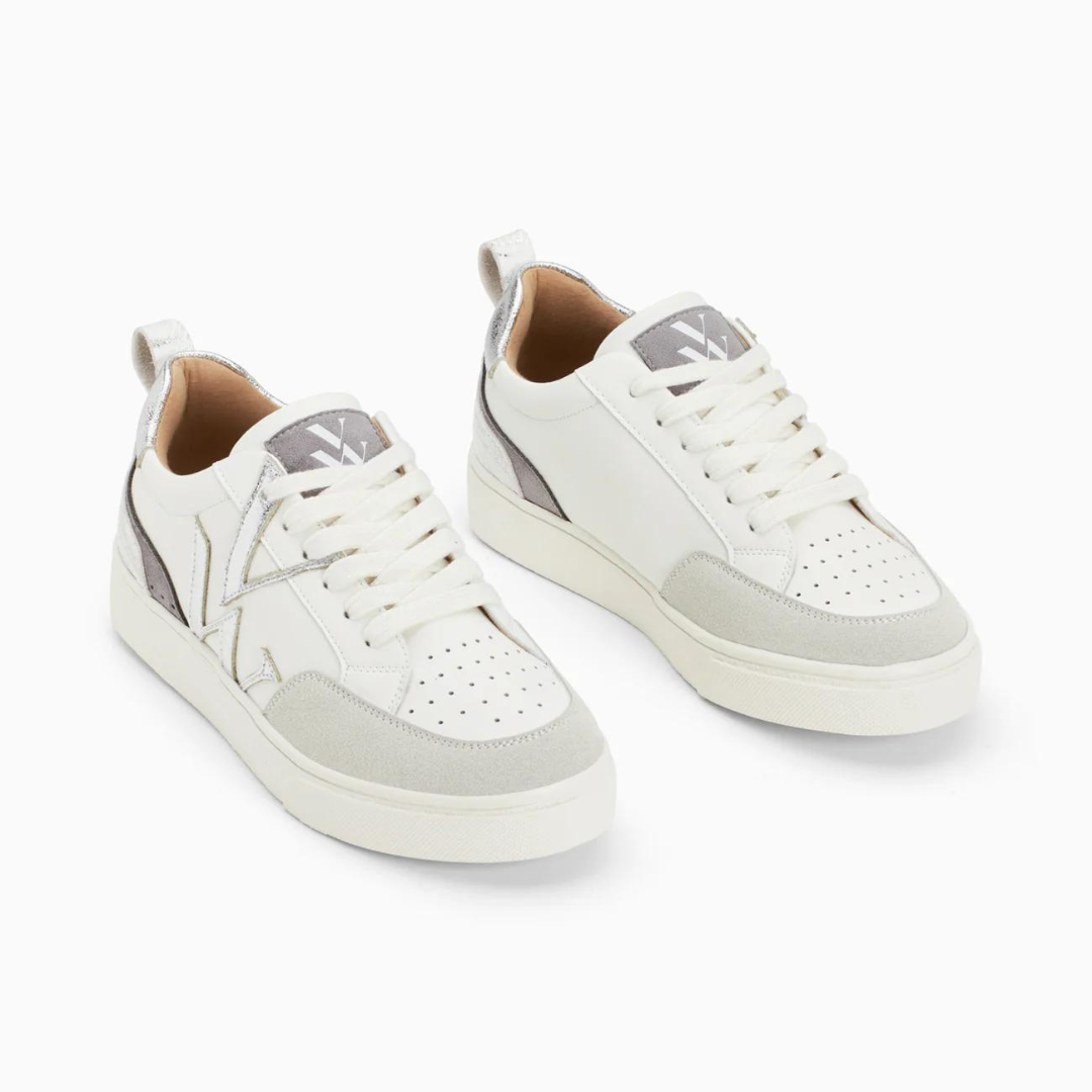Baskets monogramme Luna blanc et argent