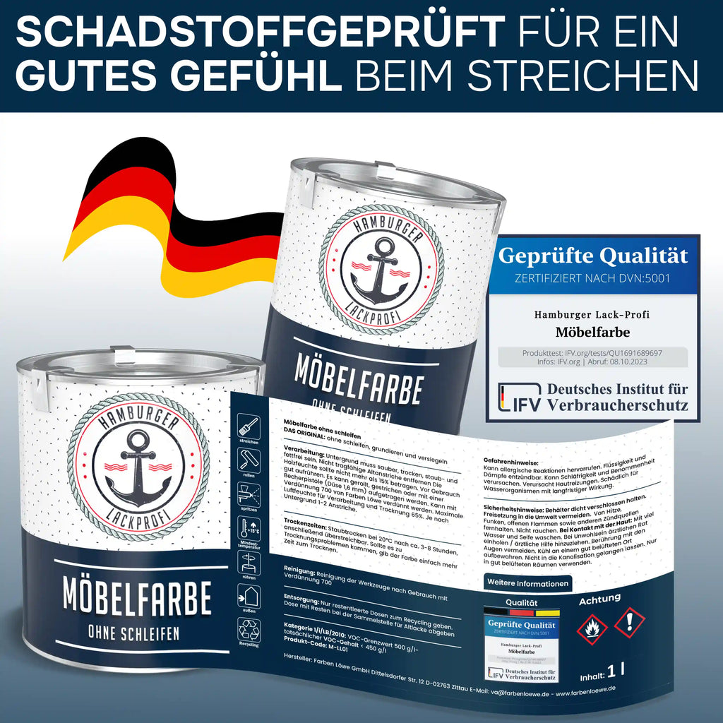 Möbelfarbe im Komplett-Set - Möbellack ohne Schleifen inkl. Farbroller & Verdünnung - Hamburger Lack-Profi