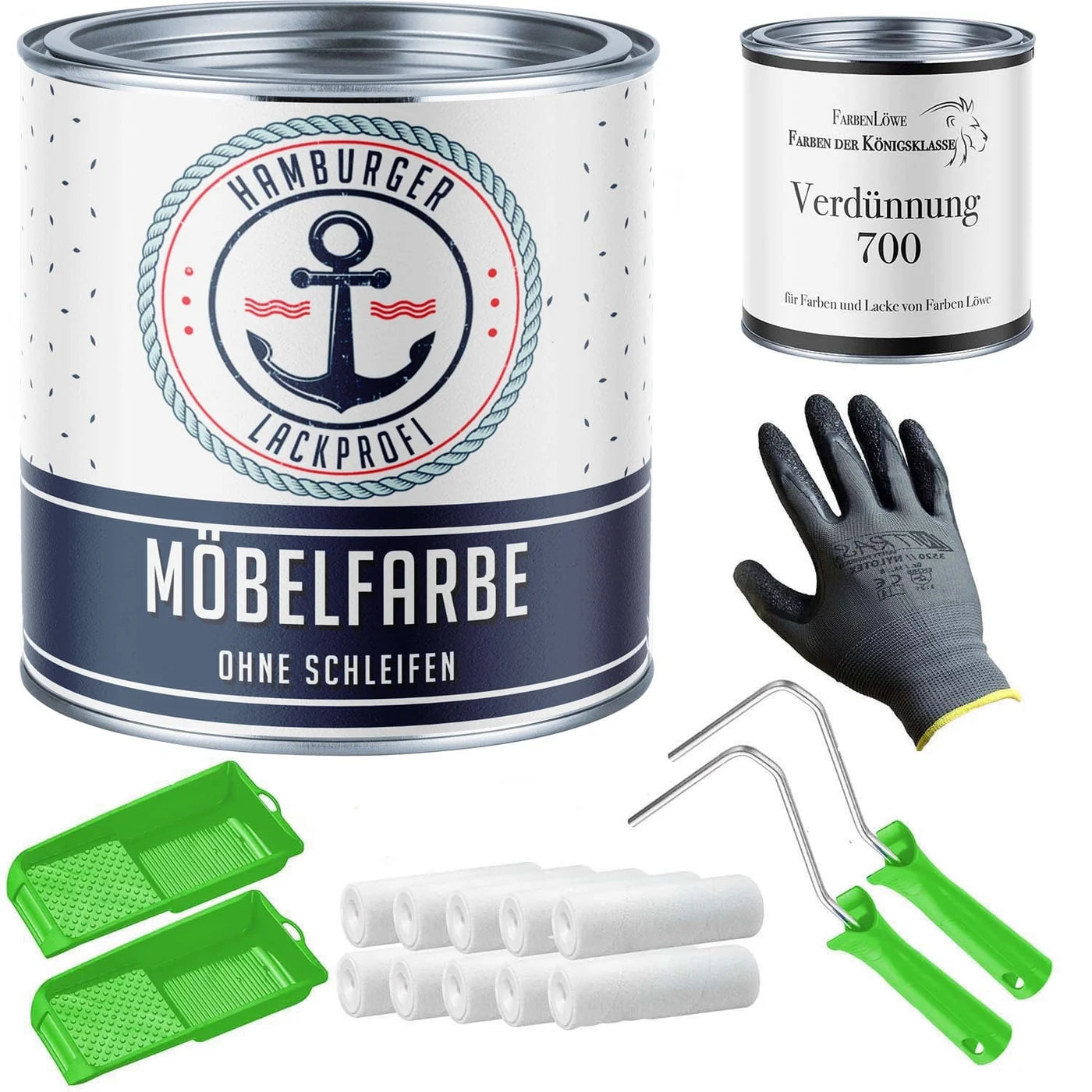 Möbelfarbe im Komplett-Set - Möbellack ohne Schleifen inkl. Farbroller & Verdünnung - Hamburger Lack-Profi