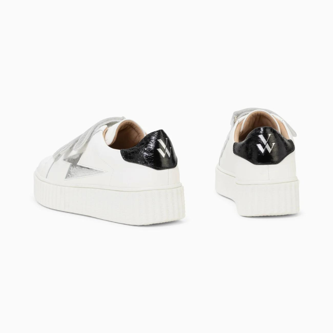 Baskets éclair Marilou blanc et argent à scratchs