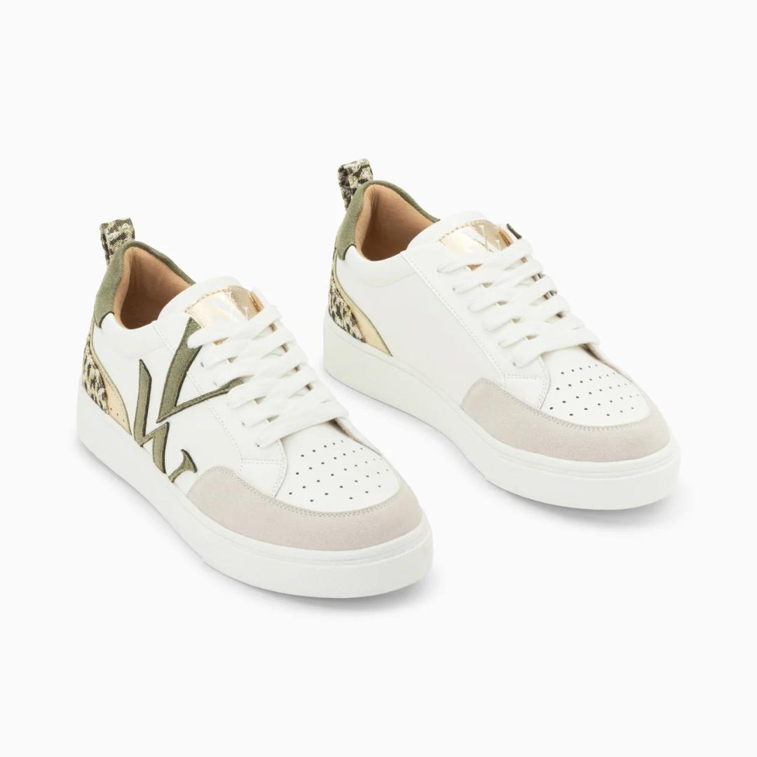 Baskets monogramme Joyce blanc et kaki