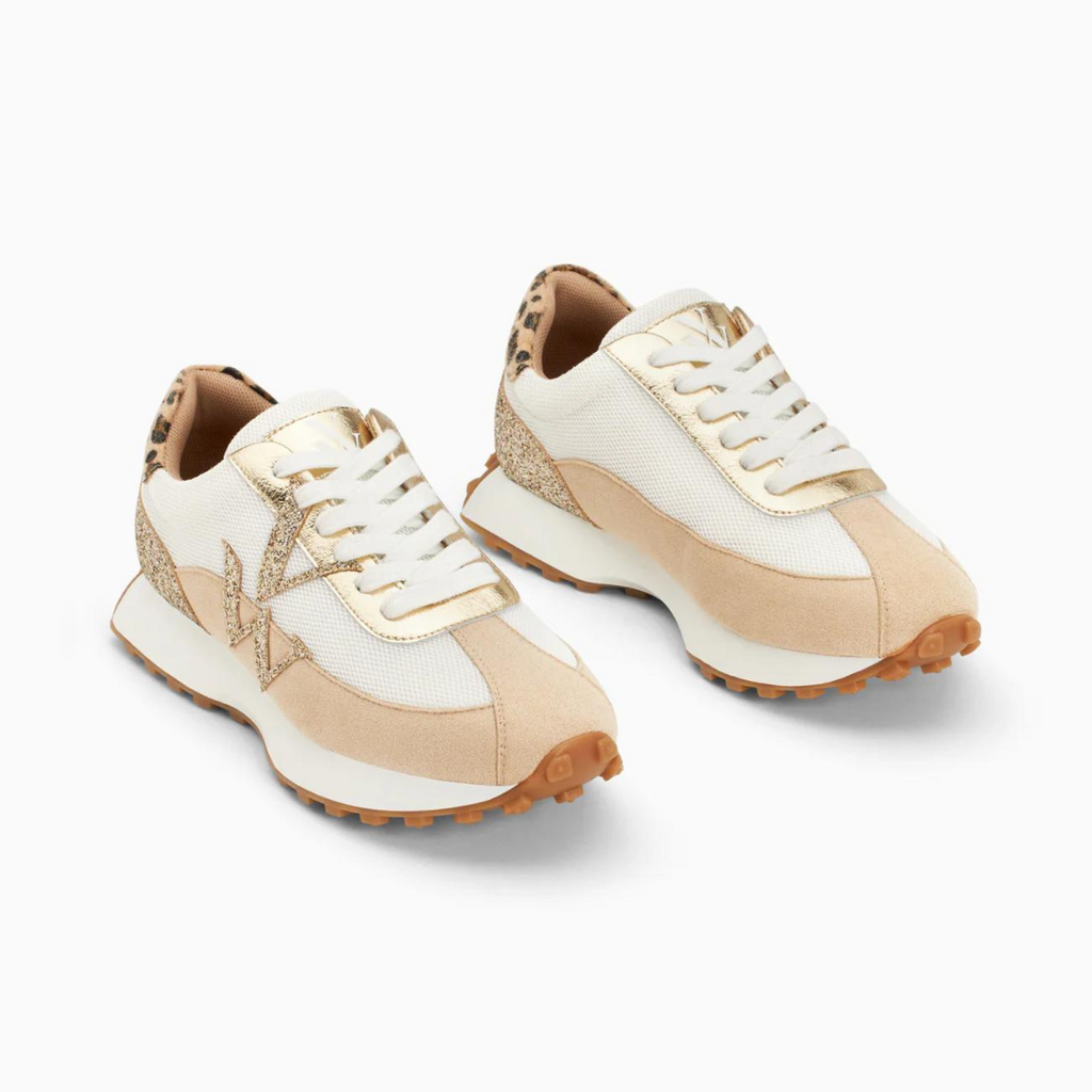 Baskets monogramme Faustine ivoire et beige à semelle running