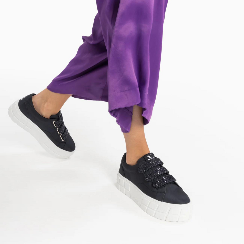 Baskets Monica noires à scratchs glitter et plateforme