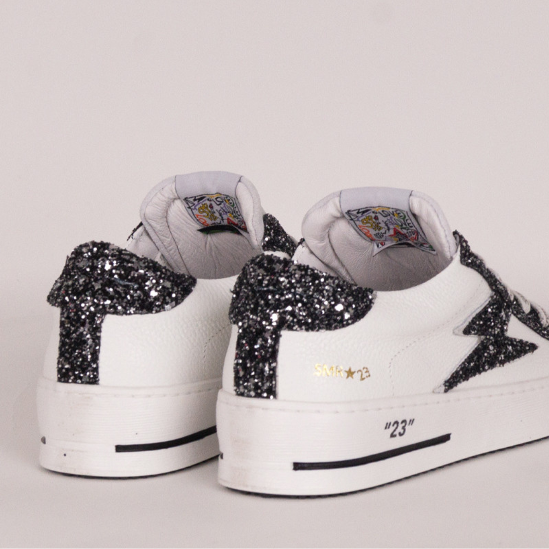 BASKETS MAYA BASSES GLITTER NOIR CUIR BLANC 10279