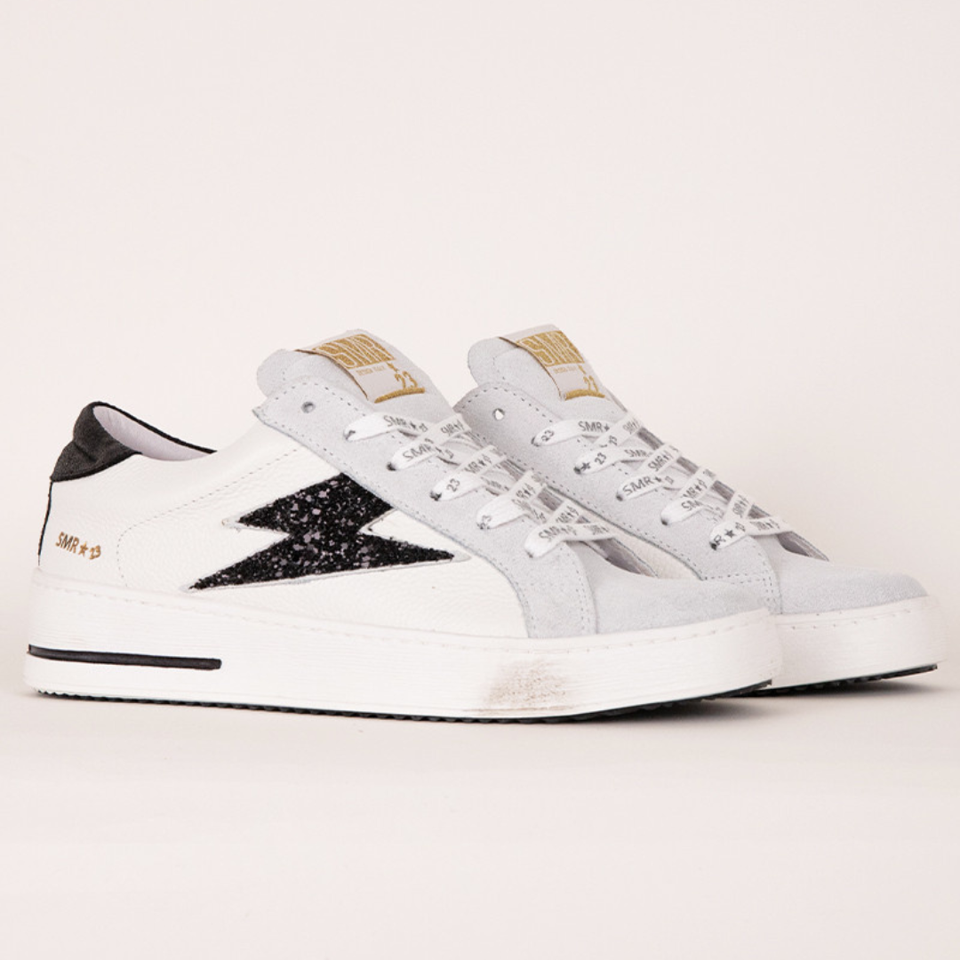 BASKETS MAYA BASSES CUIR BLANC GLITTER NOIR 10292