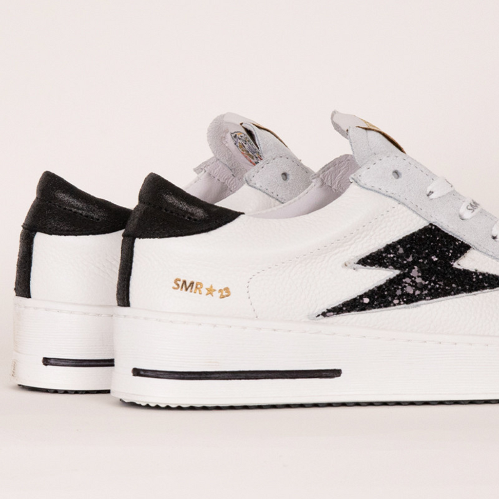 BASKETS MAYA BASSES CUIR BLANC GLITTER NOIR 10292