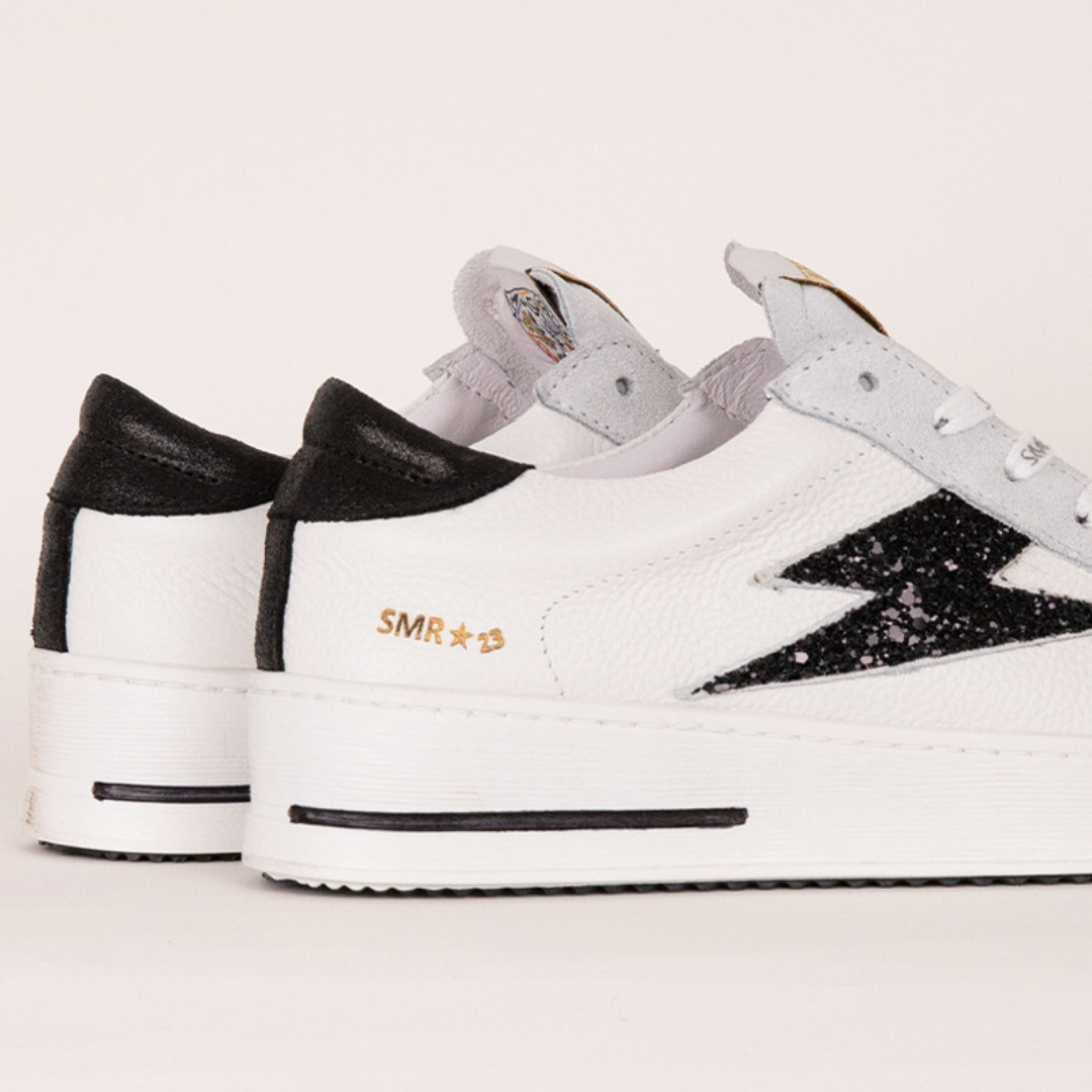 BASKETS MAYA BASSES CUIR BLANC GLITTER NOIR 10292